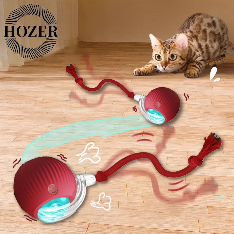 Cat Interactive Ball Toys Automatic Rolling Ball Faux Tail Rechargeable Smart Pet Electric Toy Dog Cat Training Imitate Mouse