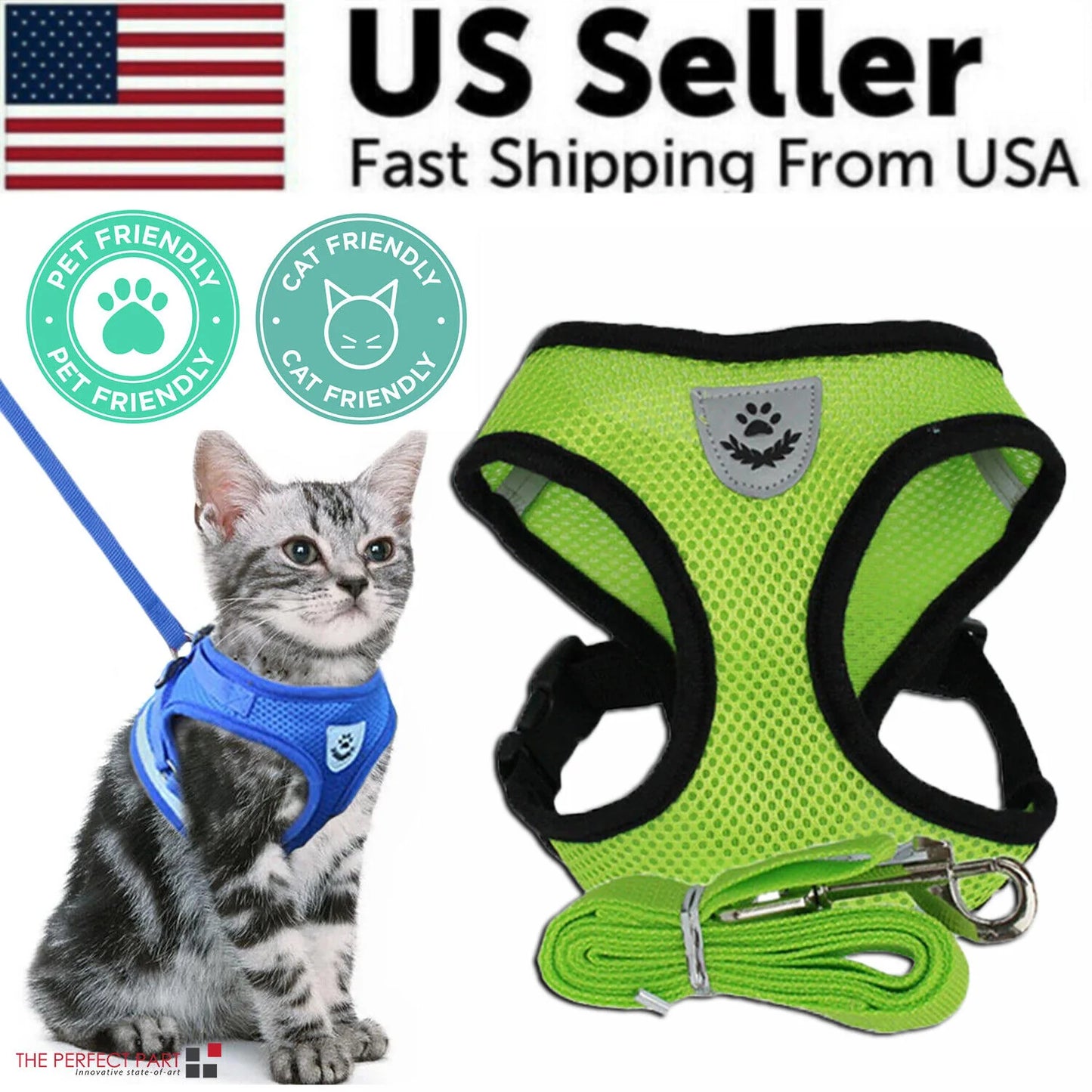 Cat Dog Pet Harness Adjustable Control Vest Dogs Reflective S M L XL Leash