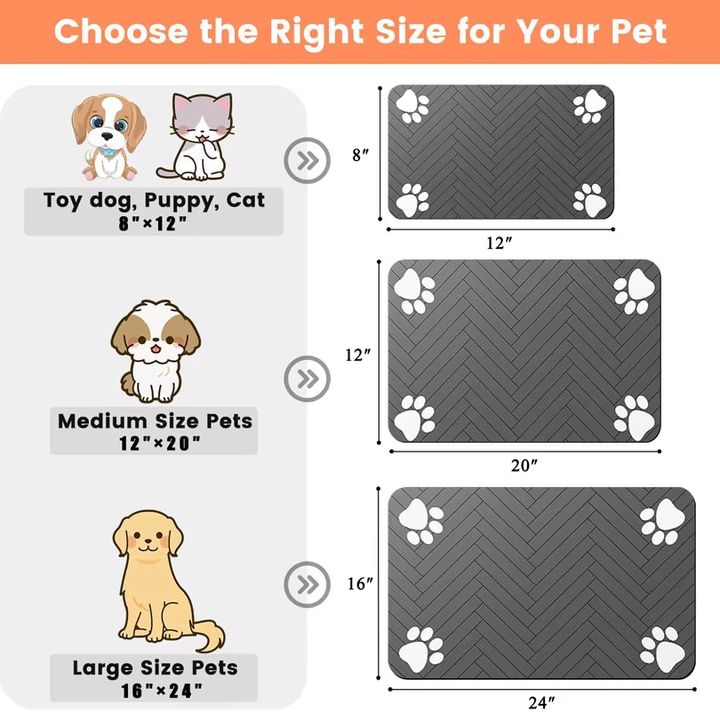 Pet Feeding Mat-Absorbent Pet Placemat for Food and Water Bowl, with Waterproof Rubber Backing, Quick Dry Water Mat for Dog Cat