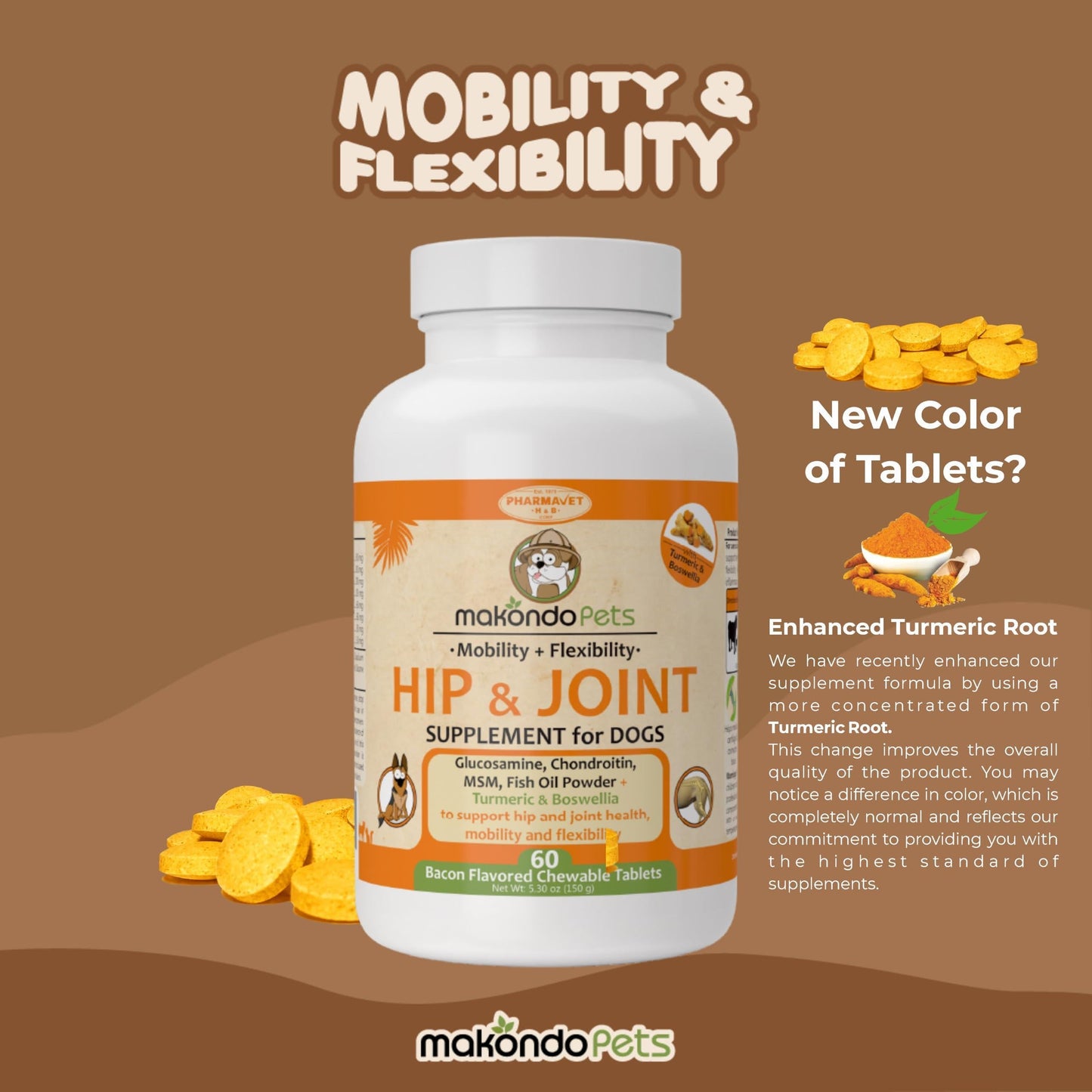 Dog Hip and Joint Supplement with Glucosamine Turmeric for Dogs Chondroitin MSM