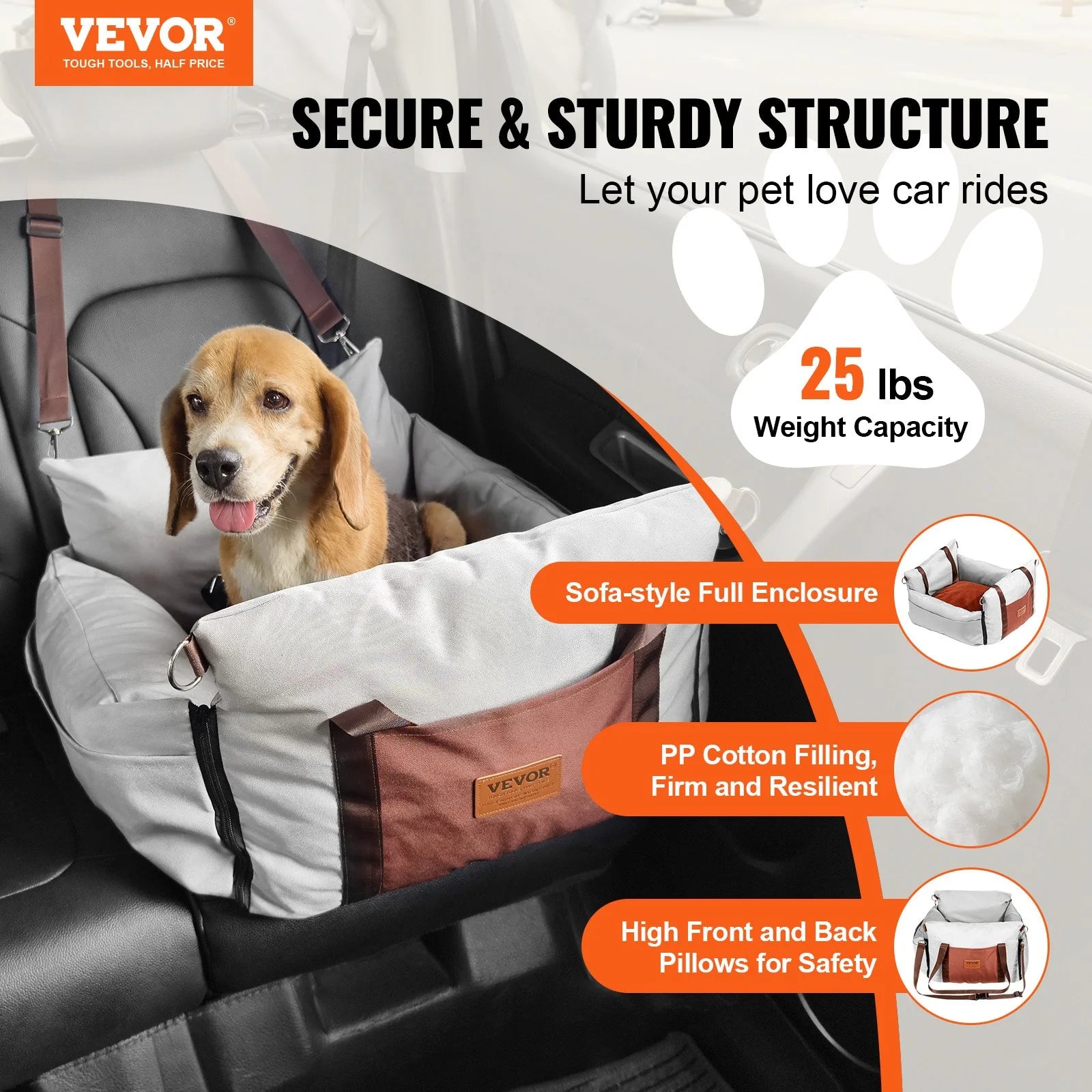 VEVOR Dog Booster Car Seat Pet Car Seat for Small Dog up to 25Lbs Gray